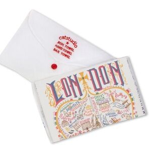 catstudio LONDON Dish Towel Hand Towel Embroidered Original Art NWT